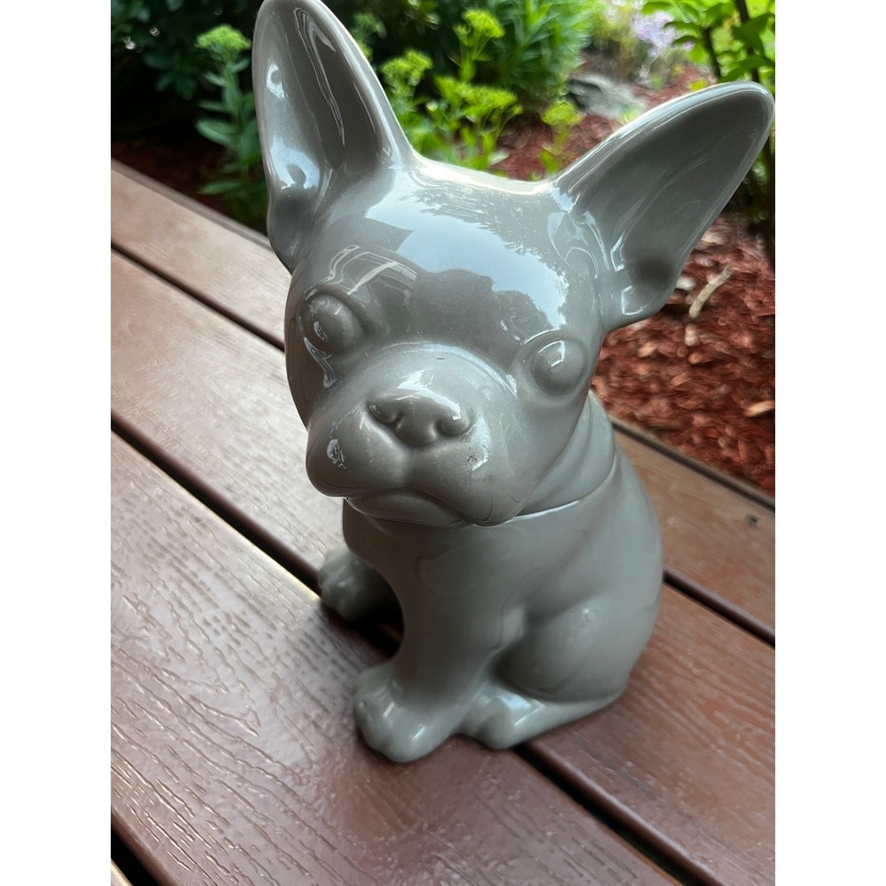 Threshold French Bulldog Cookie Jar Stoneware Grey Dog Treat Canister 10.5 Inch